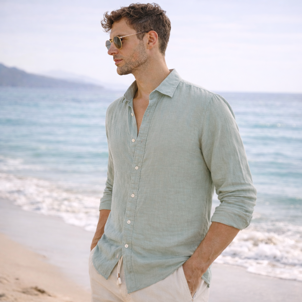 Men’s Relaxed Fit Linen Shirt with Long Sleeves