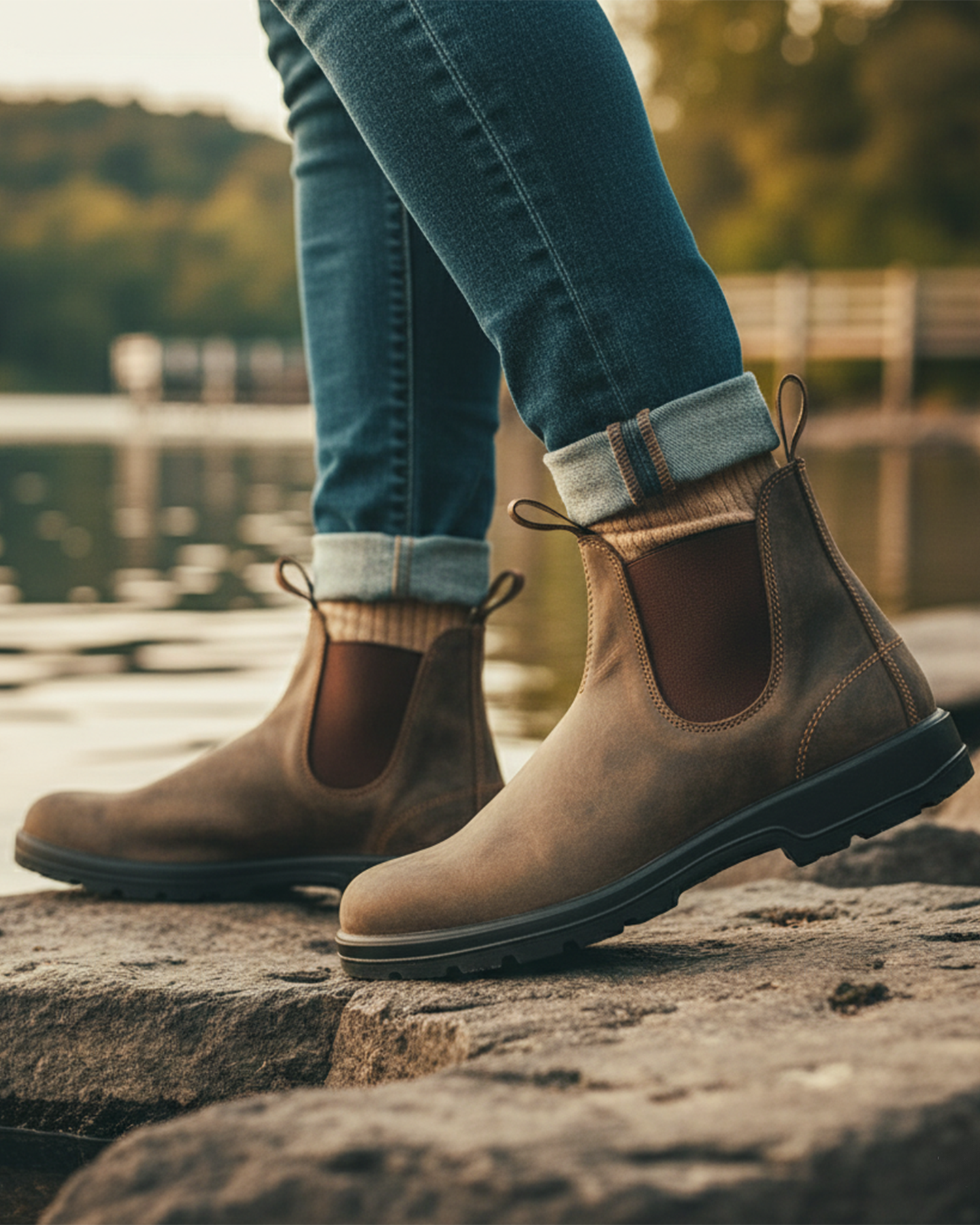 Men’s Rugged Sole Chelsea Boots with Elastic Side Panels