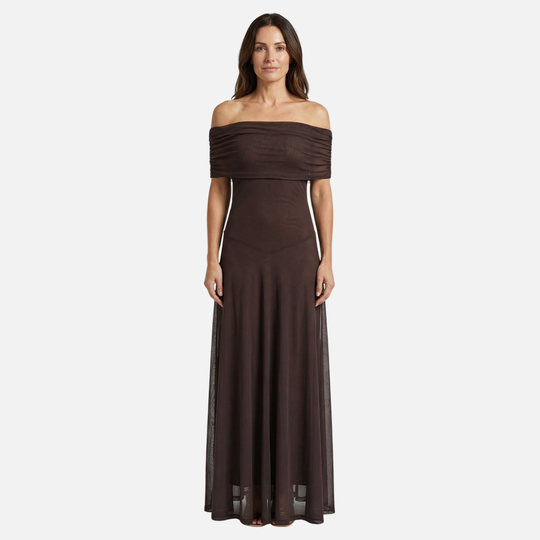 Off-Shoulder Maxi Dress with Chiffon Overlay for Women