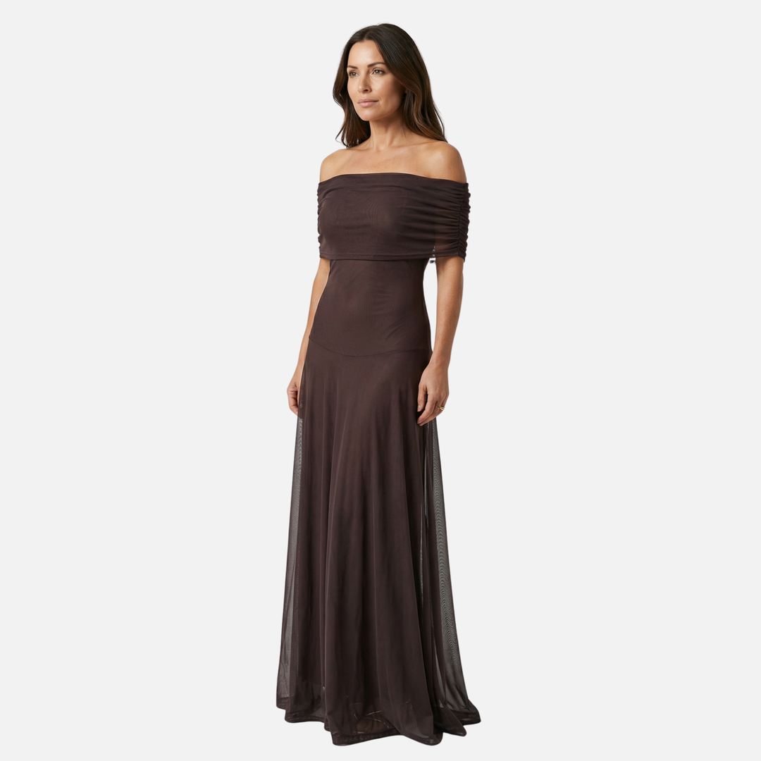 Off-Shoulder Maxi Dress with Chiffon Overlay for Women
