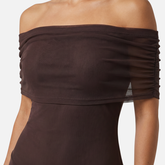 Off-Shoulder Maxi Dress with Chiffon Overlay for Women