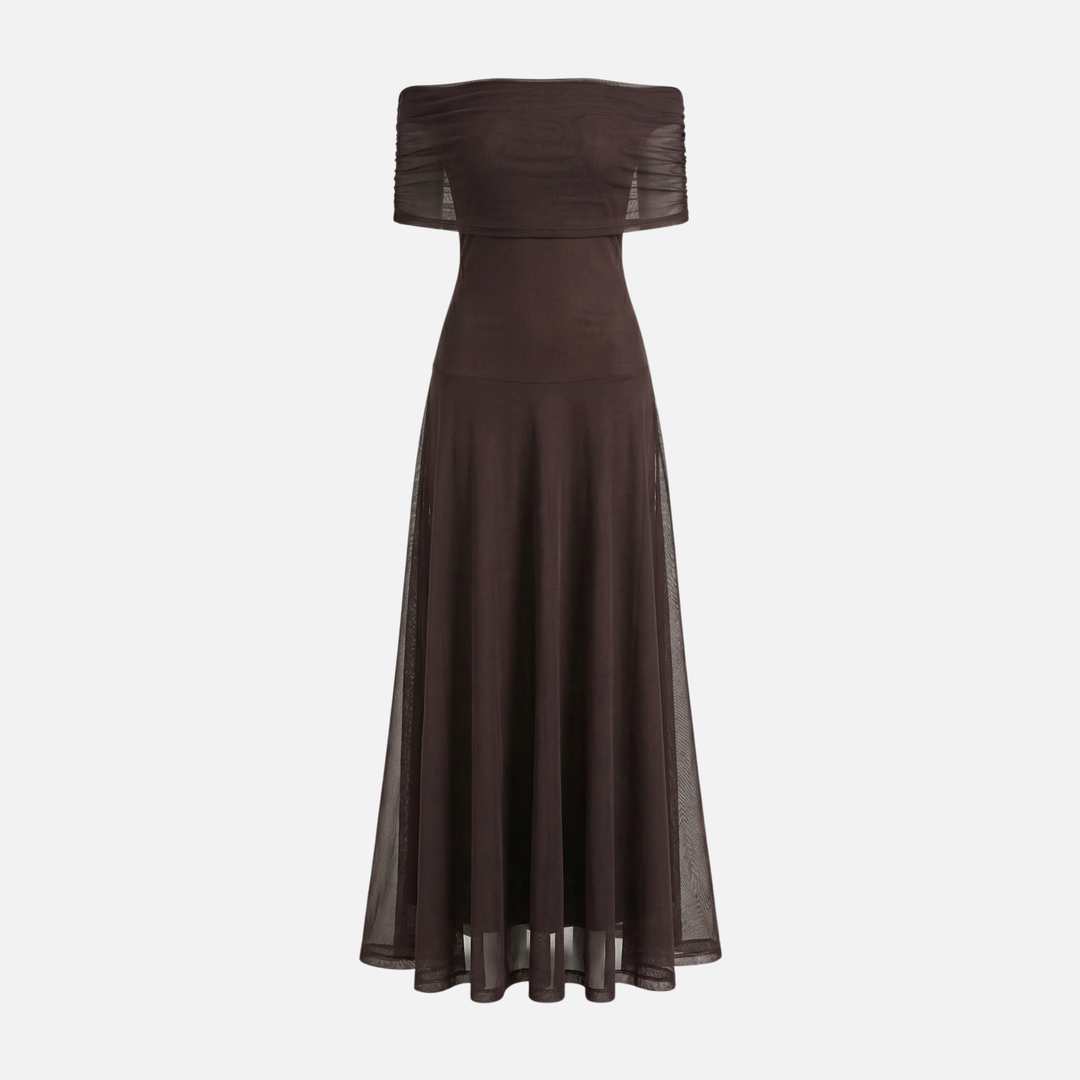 Off-Shoulder Maxi Dress with Chiffon Overlay for Women