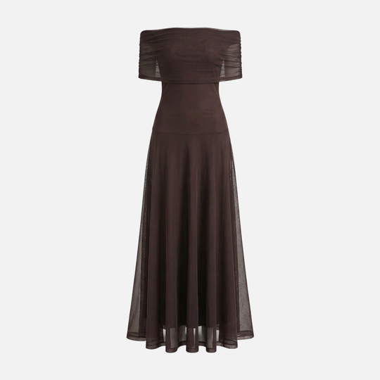Off-Shoulder Maxi Dress with Chiffon Overlay for Women