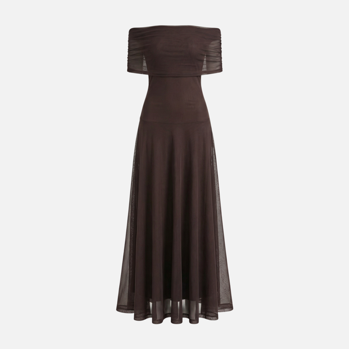 Off-Shoulder Maxi Dress with Chiffon Overlay for Women