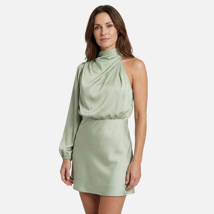 One-Shoulder Satin Dress with Side Slit for Women