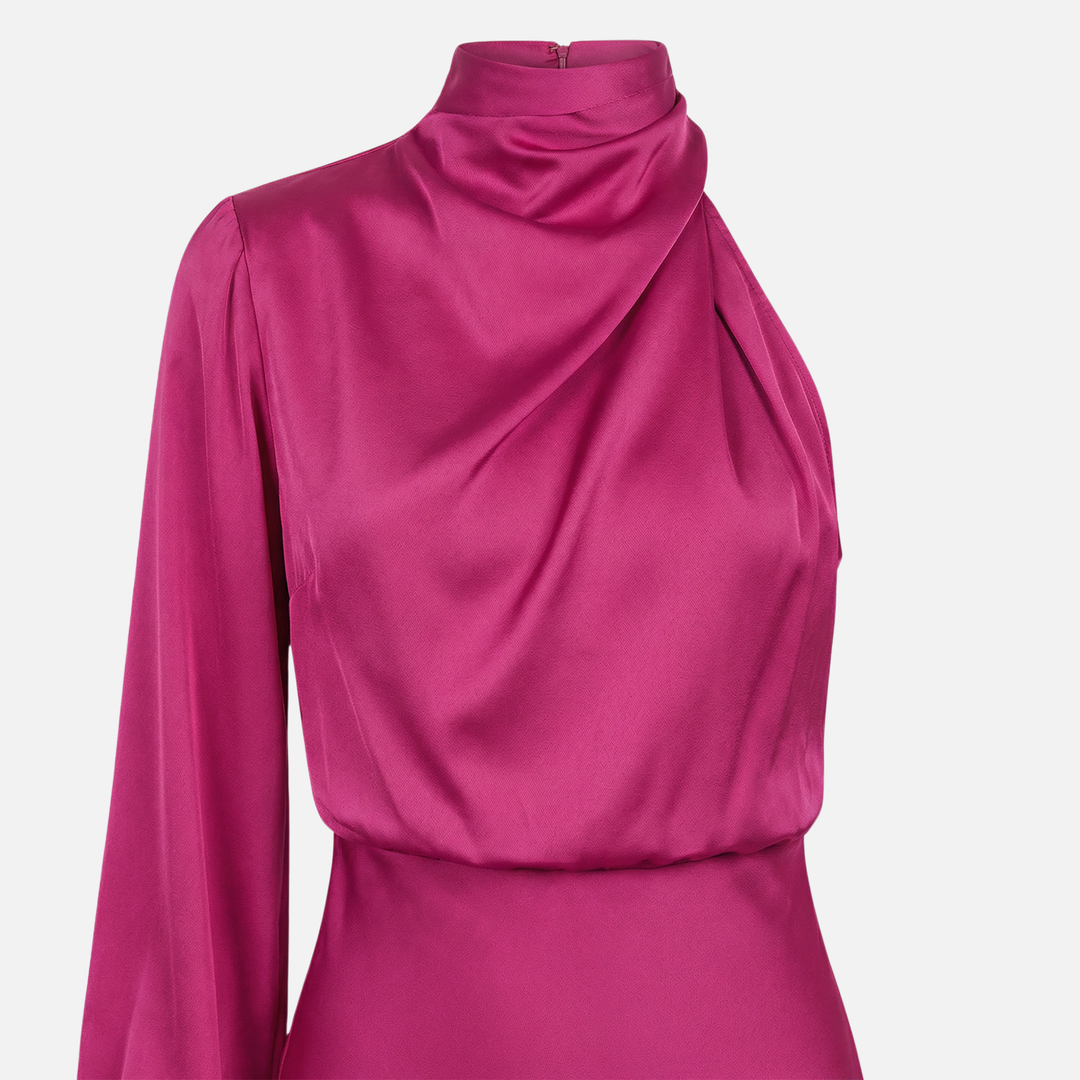 One-Shoulder Satin Dress with Side Slit for Women