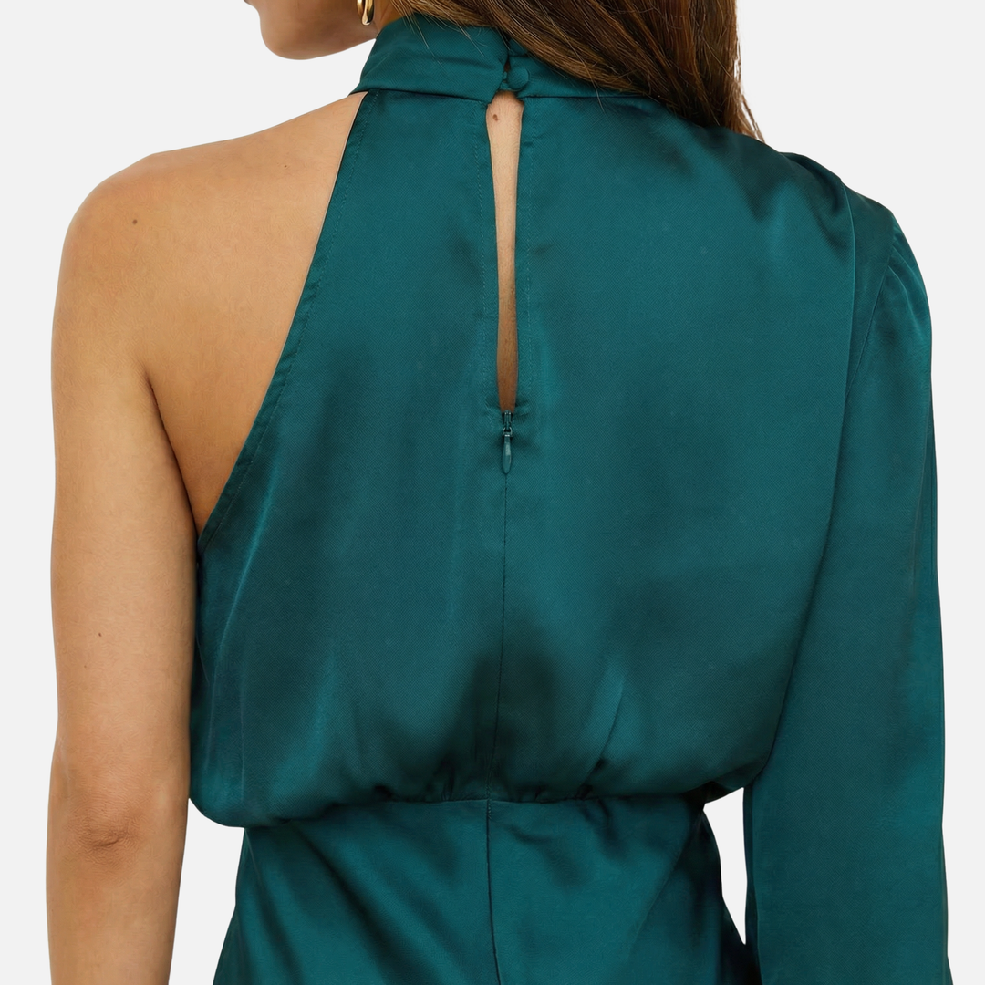 One-Shoulder Satin Dress with Side Slit for Women