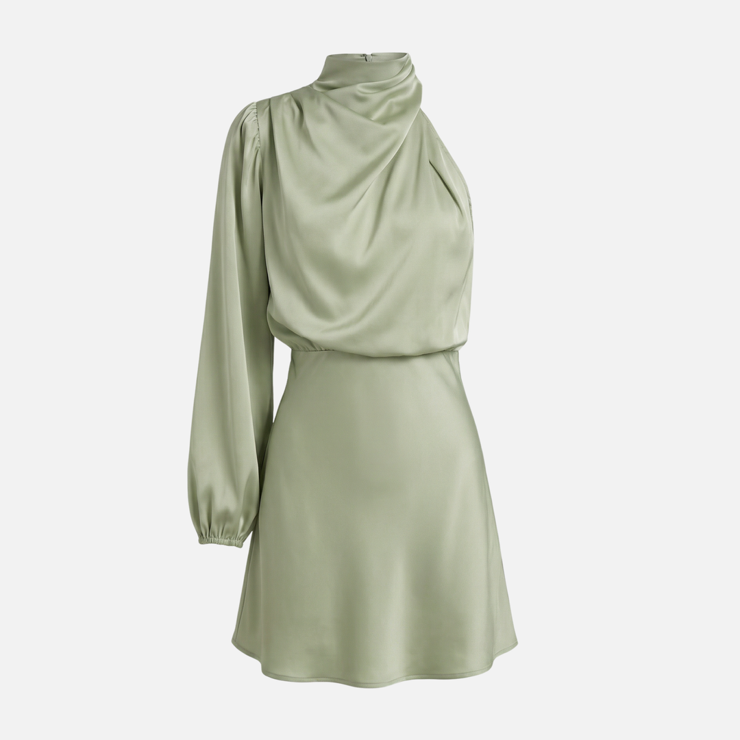 One-Shoulder Satin Dress with Side Slit for Women