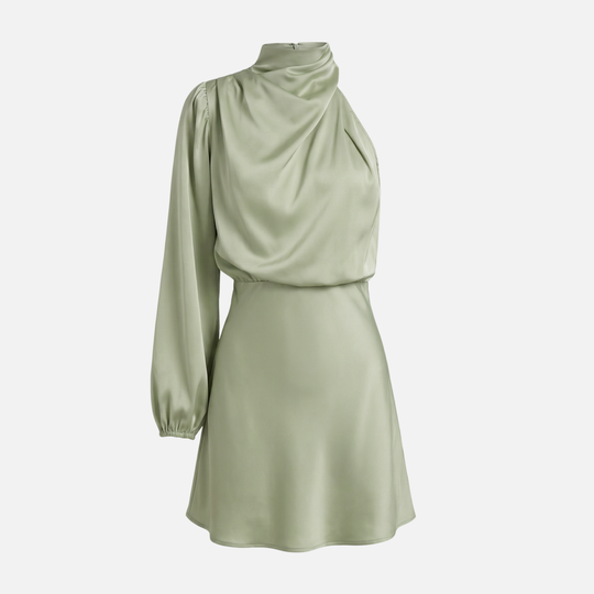One-Shoulder Satin Dress with Side Slit for Women