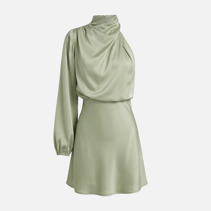 One-Shoulder Satin Dress with Side Slit for Women