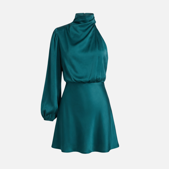 One-Shoulder Satin Dress with Side Slit for Women