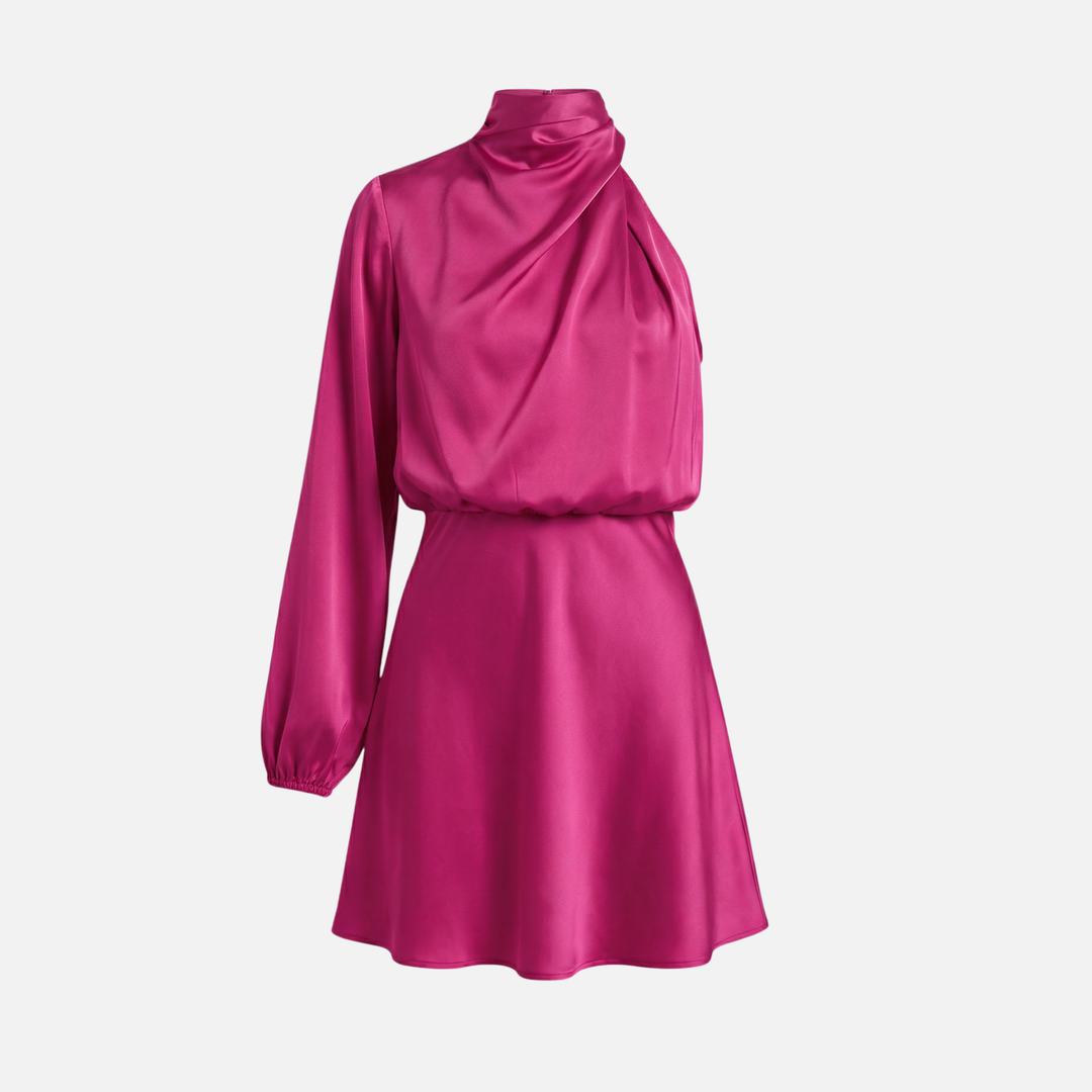 One-Shoulder Satin Dress with Side Slit for Women