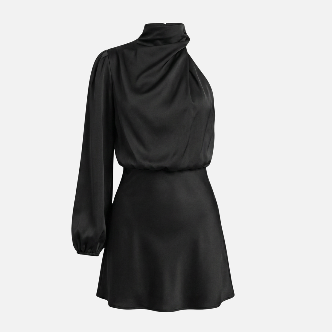 One-Shoulder Satin Dress with Side Slit for Women