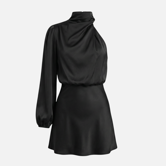 One-Shoulder Satin Dress with Side Slit for Women