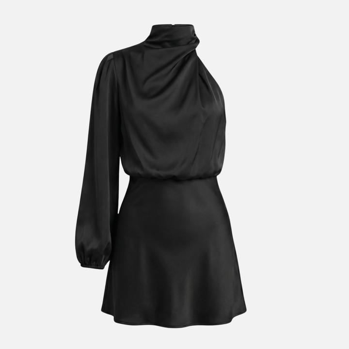One-Shoulder Satin Dress with Side Slit for Women