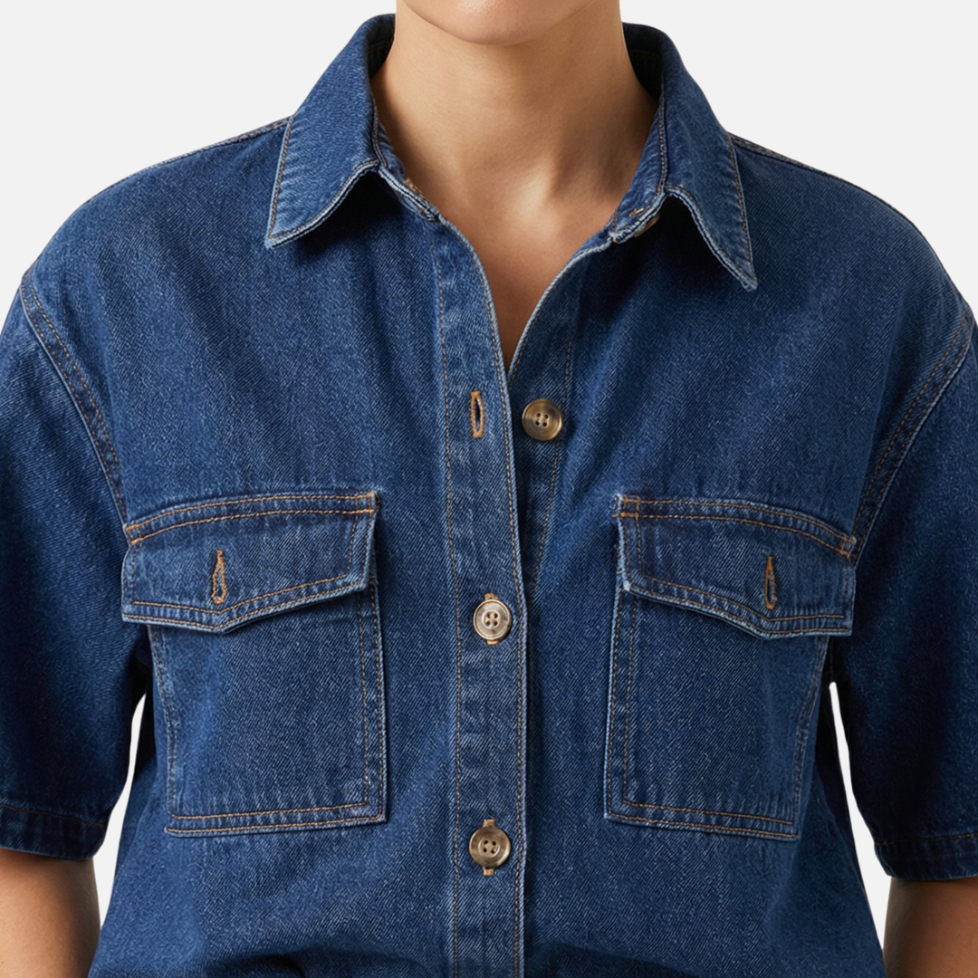 Summer Denim Two Piece Set with Elastic Waist for Women