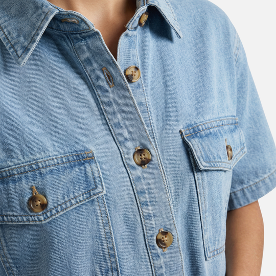 Summer Denim Two Piece Set with Elastic Waist for Women