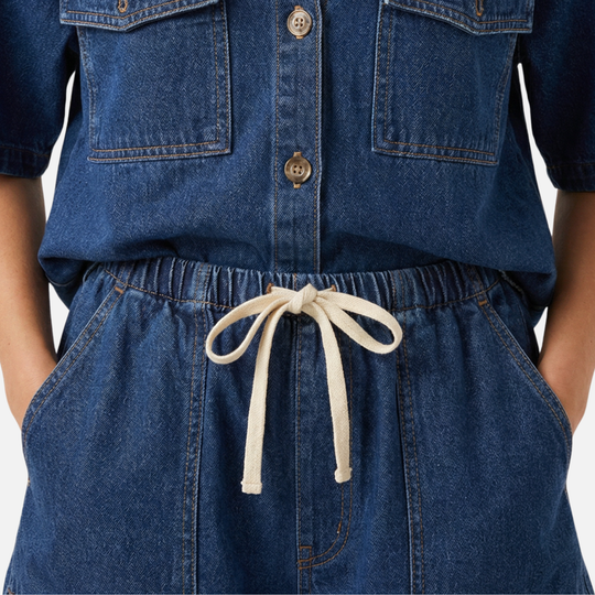 Summer Denim Two Piece Set with Elastic Waist for Women