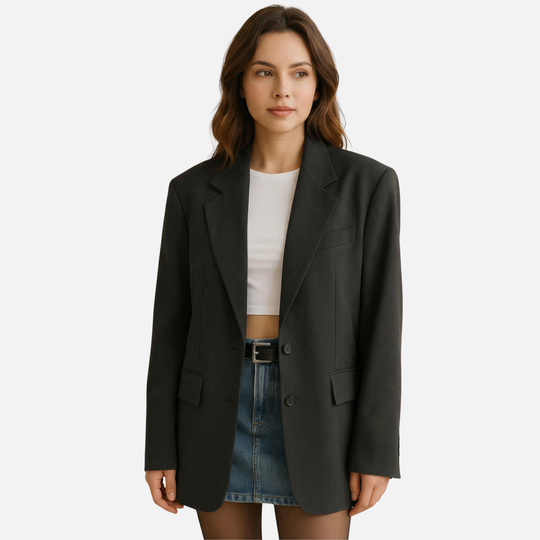 Oversized Blazer with Classic Lapels and Front Pockets for Women
