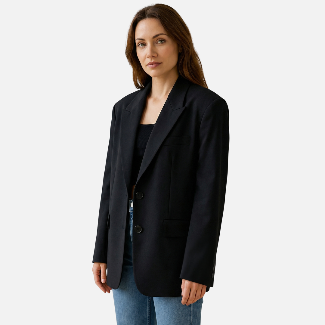 Oversized Blazer with Classic Lapels and Front Pockets for Women