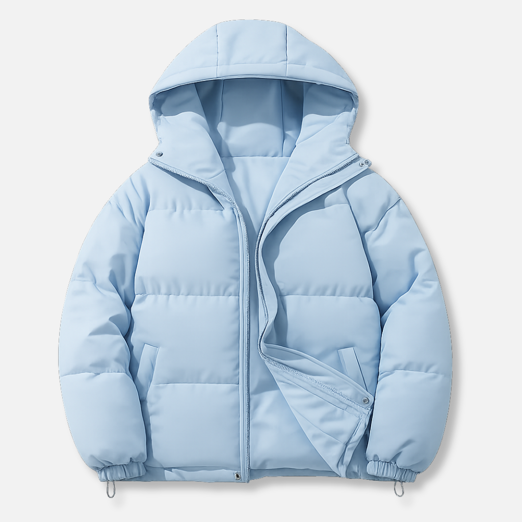 Padded Insulated Jacket with Hood and Zip Closure for Women