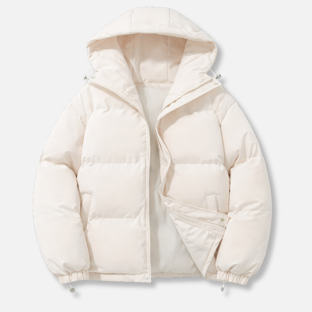 Padded Insulated Jacket with Hood and Zip Closure for Women