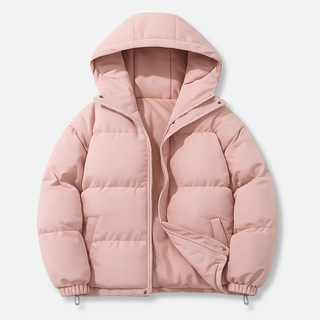 Padded Insulated Jacket with Hood and Zip Closure for Women