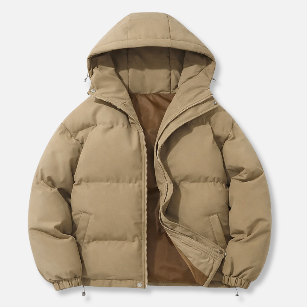 Padded Insulated Jacket with Hood and Zip Closure for Women