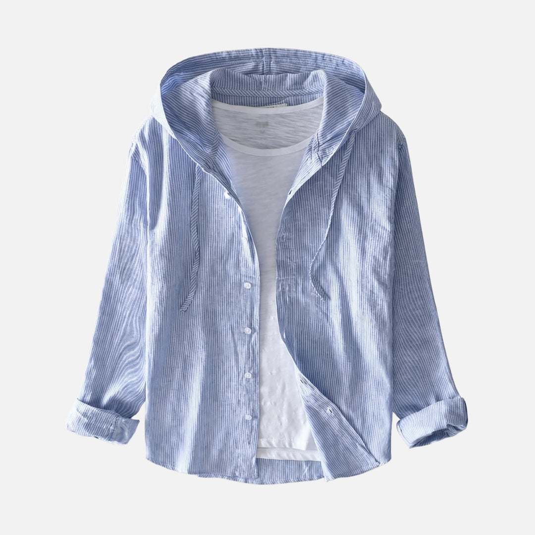 Striped Lightweight Linen Summer Shirt with Hood for Women