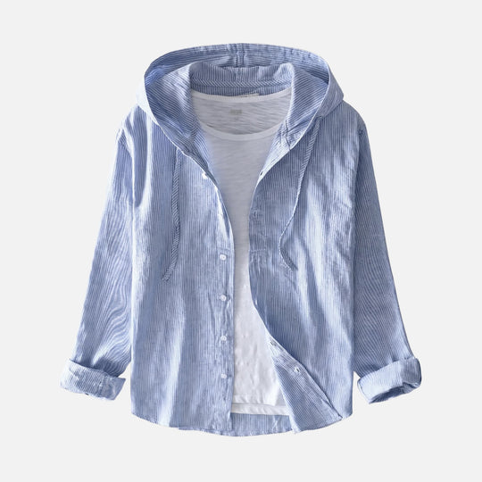 Striped Lightweight Linen Summer Shirt with Hood for Women