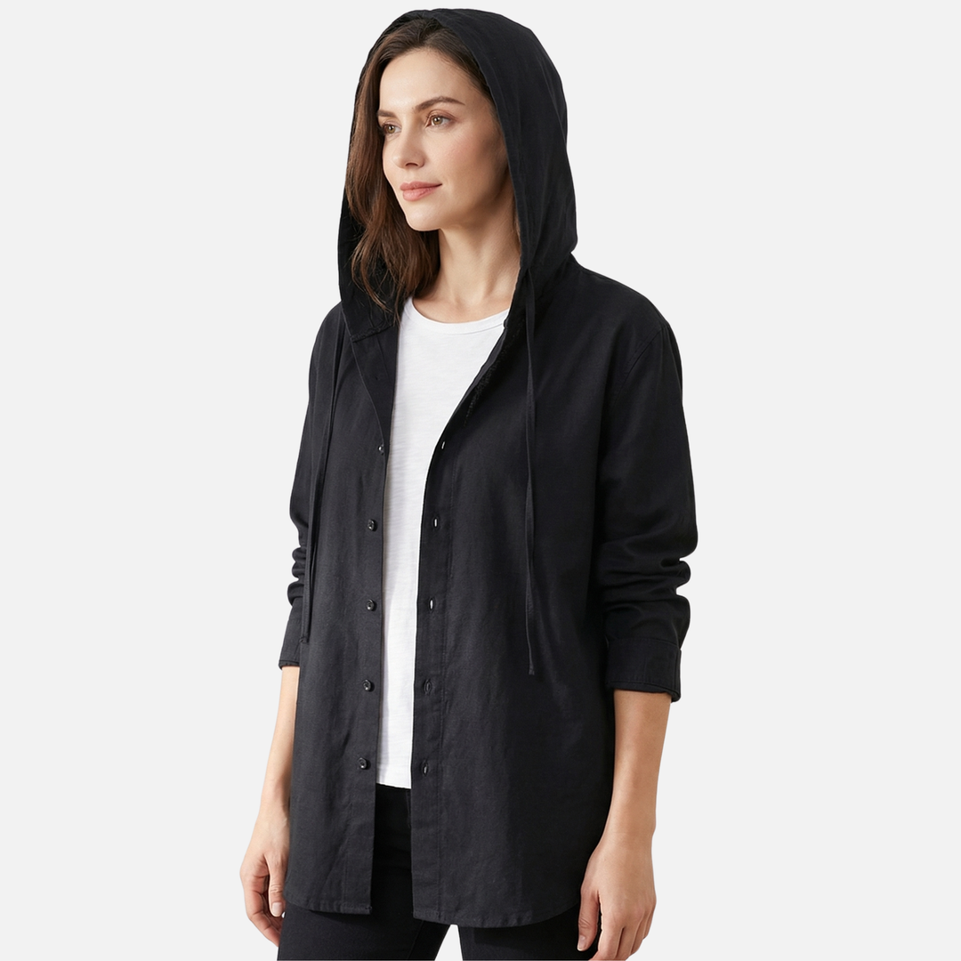 Striped Lightweight Linen Summer Shirt with Hood for Women