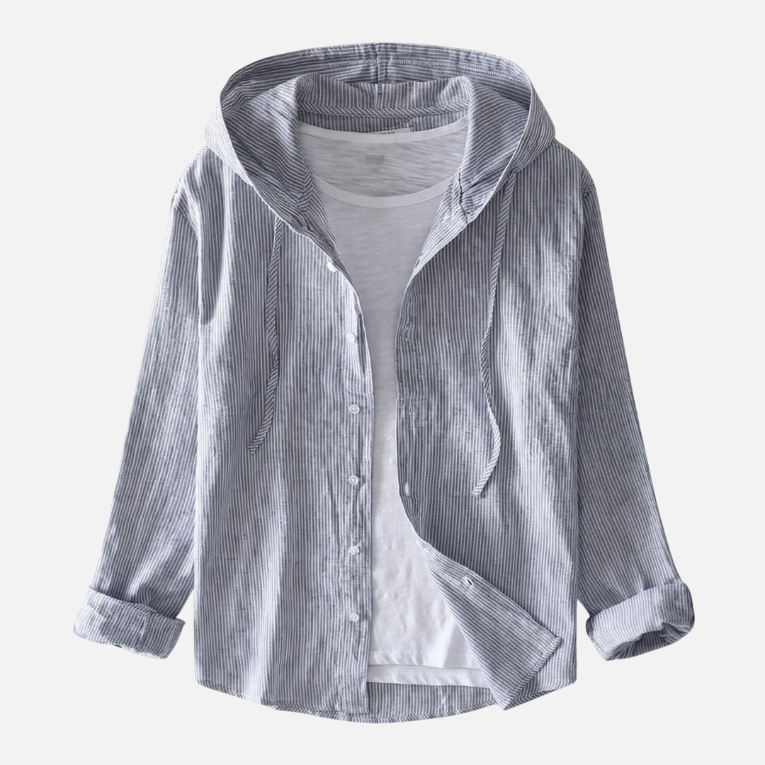 Striped Lightweight Linen Summer Shirt with Hood for Women