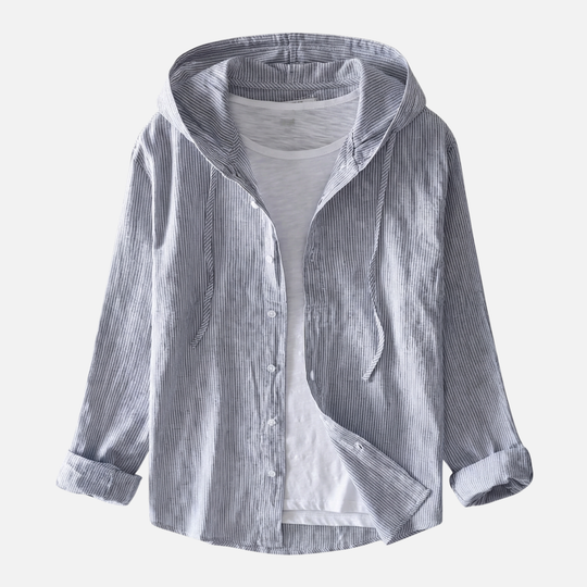 Striped Lightweight Linen Summer Shirt with Hood for Women