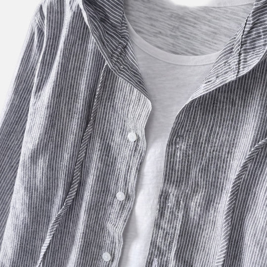 Striped Lightweight Linen Summer Shirt with Hood for Women