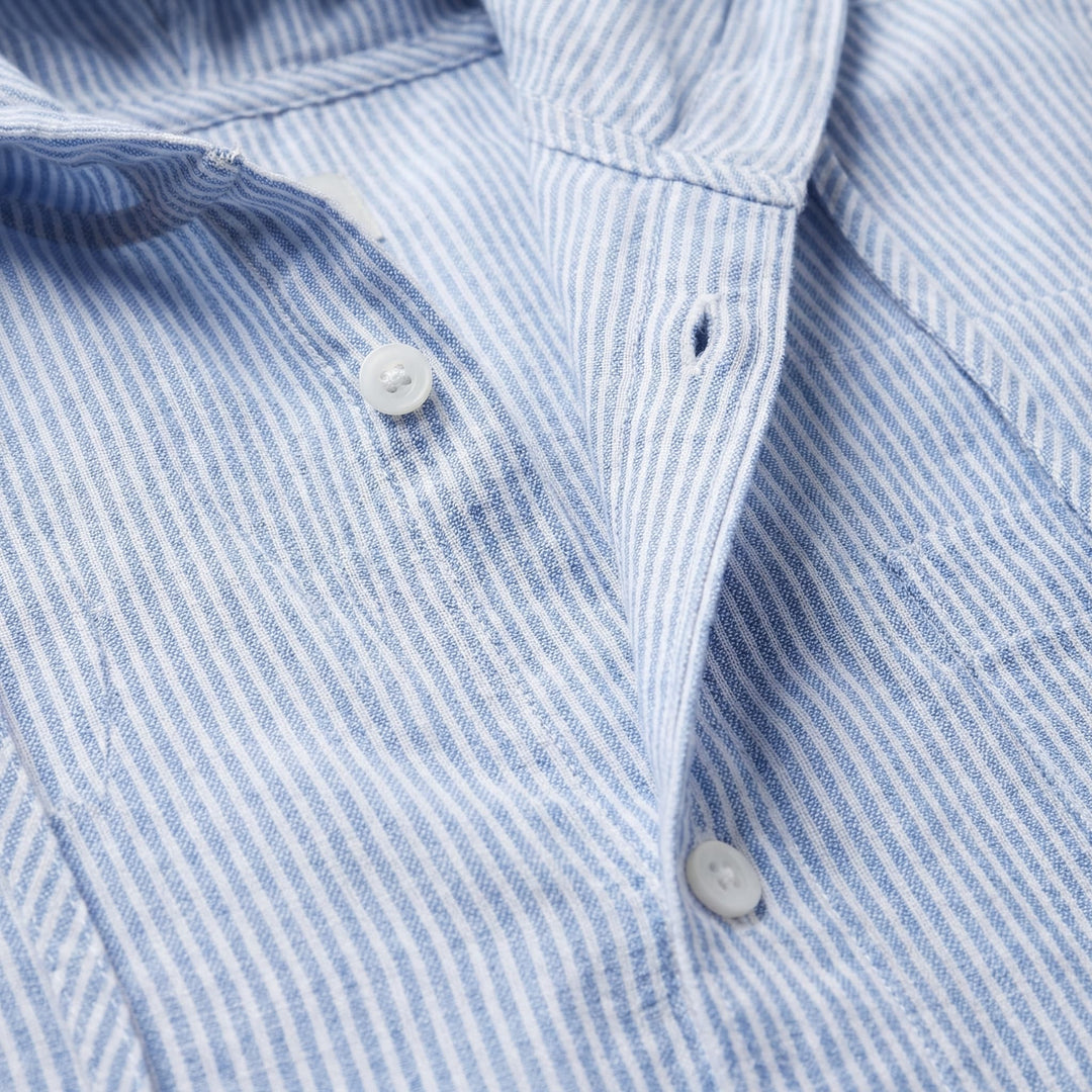 Striped Lightweight Linen Summer Shirt with Hood for Women