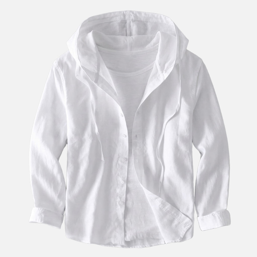 Striped Lightweight Linen Summer Shirt with Hood for Women