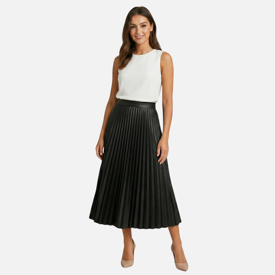 Pleated Midi Skirt with High Waist for Women