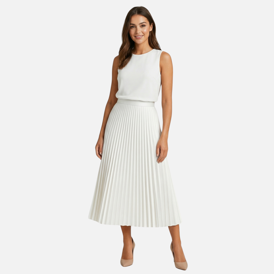 Pleated Midi Skirt with High Waist for Women