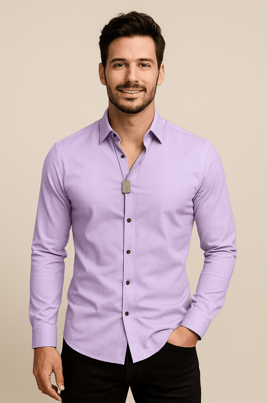Pointed Collar Long Sleeve Dress Shirt for Men | Single Chest Pocket