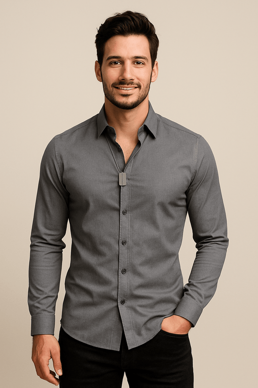 Pointed Collar Long Sleeve Dress Shirt for Men | Single Chest Pocket