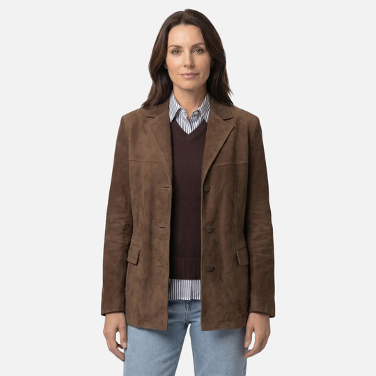 Brown Wool Coat Relaxed Fit with Wide Lapel for Women
