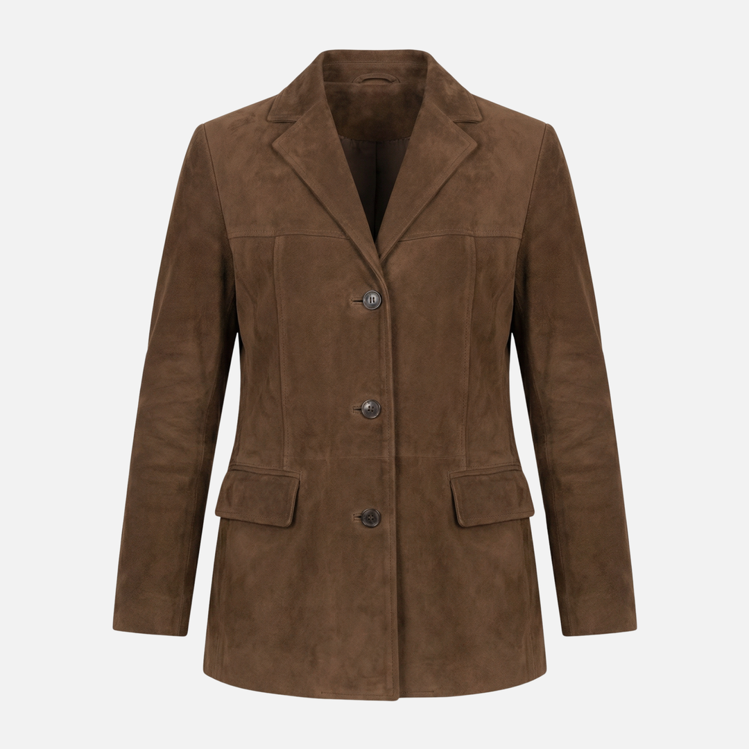Brown Wool Coat Relaxed Fit with Wide Lapel for Women