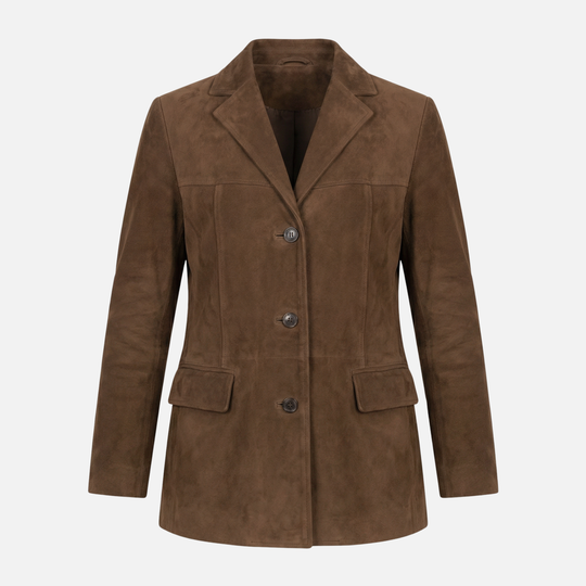 Brown Wool Coat Relaxed Fit with Wide Lapel for Women