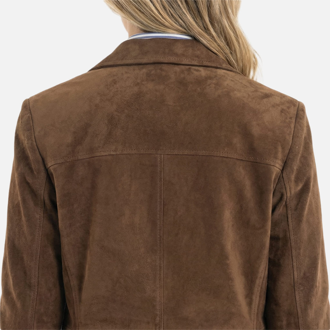 Brown Wool Coat Relaxed Fit with Wide Lapel for Women