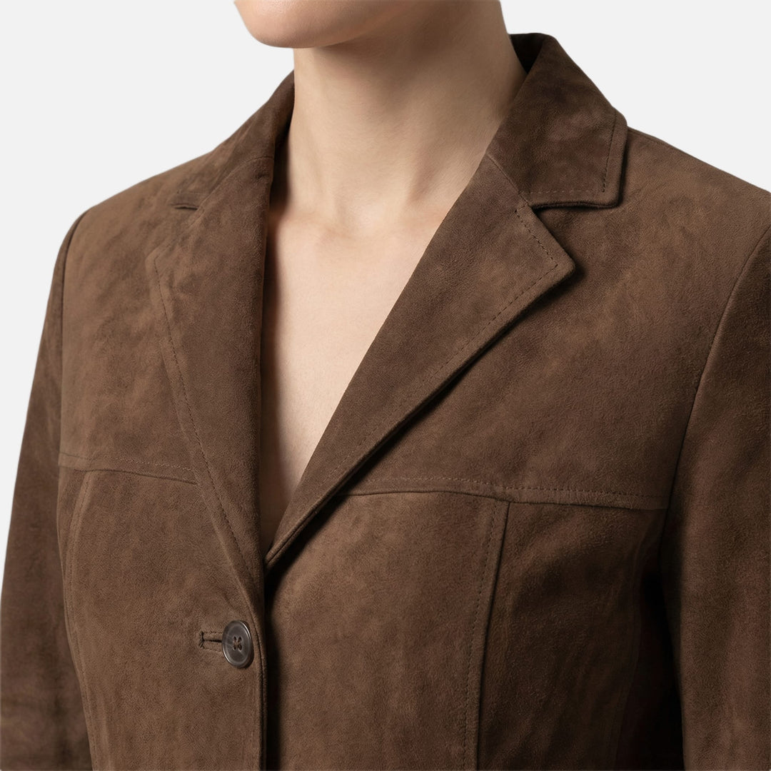 Brown Wool Coat Relaxed Fit with Wide Lapel for Women