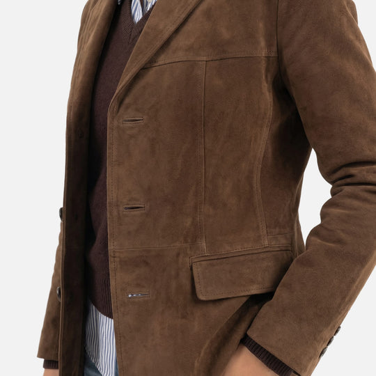Brown Wool Coat Relaxed Fit with Wide Lapel for Women