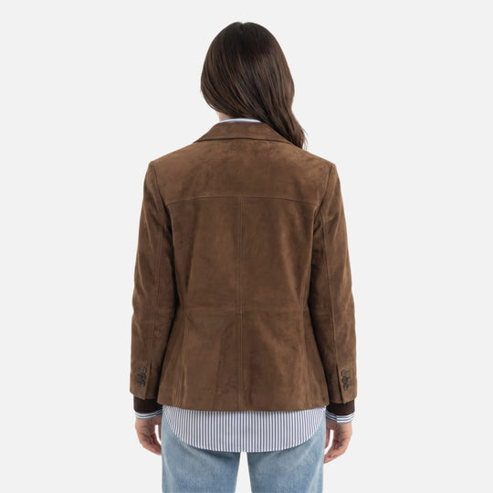 Brown Wool Coat Relaxed Fit with Wide Lapel for Women