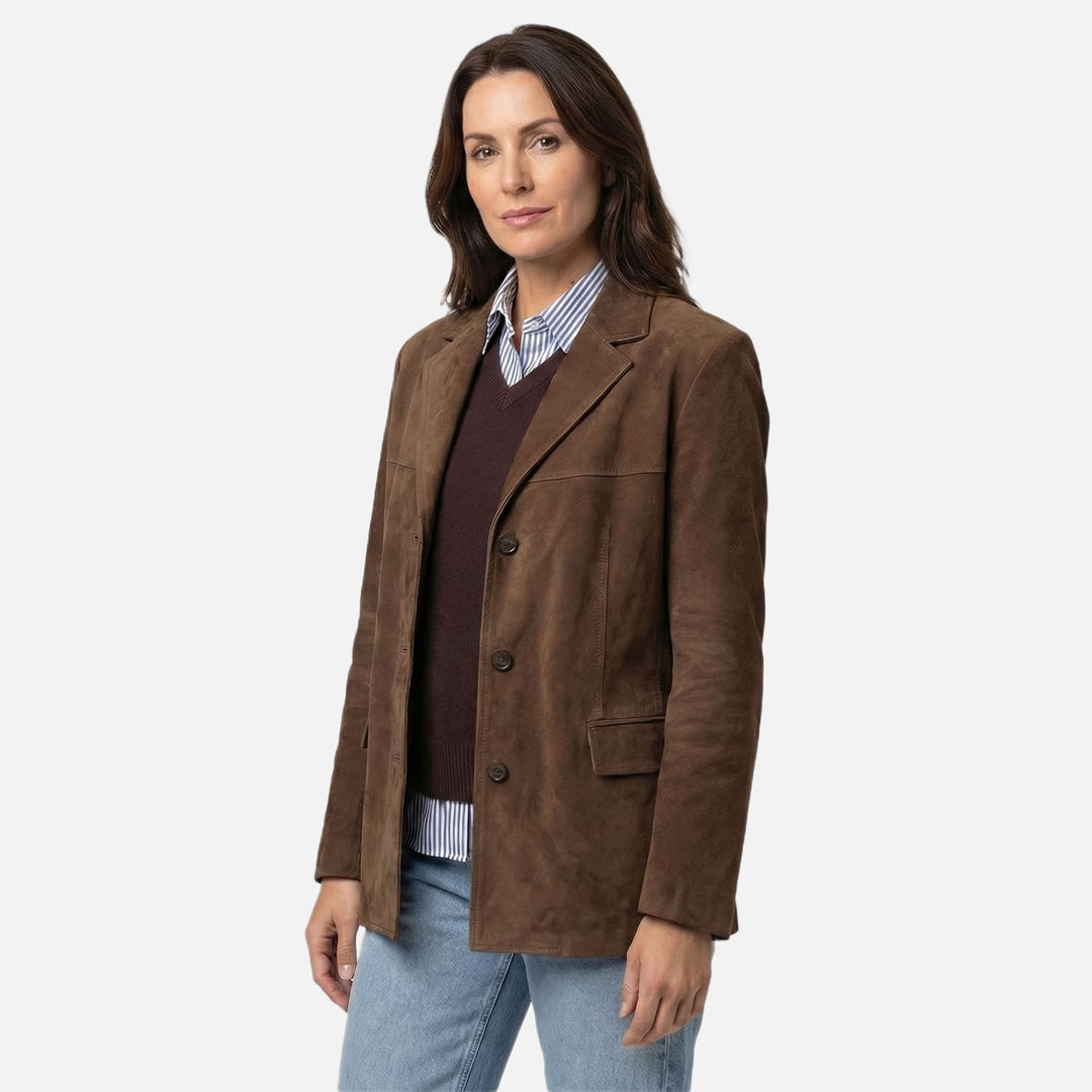 Brown Wool Coat Relaxed Fit with Wide Lapel for Women
