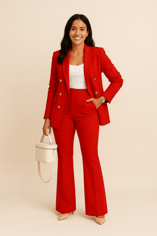 Revers Hose Two-Piece Set for Women | Flared High Waist Business Style