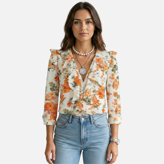 Ruffled Blouse with V-Neck for Women